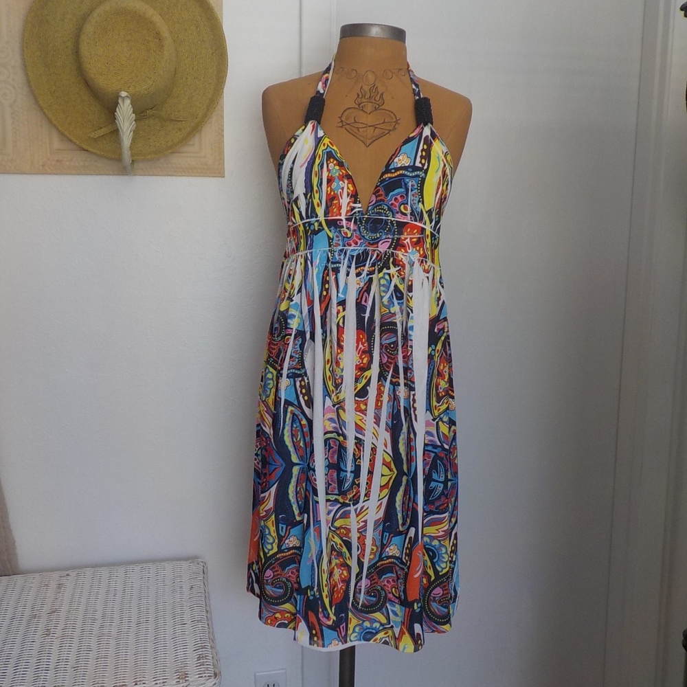 Colorful Backless Halter Dress